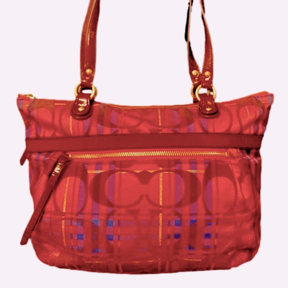 Gorgeous Coach Poppy Tartan Glam Tote